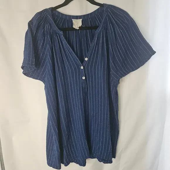 Joie Women's Blue Pin Striped Pullover Cotton Rayon Top Size 1X - Picture 5 of 8